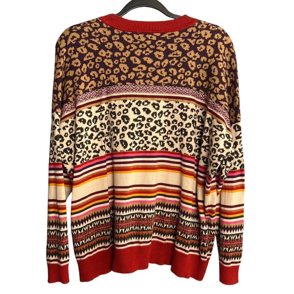 Cotton by Autumn Cashmere Leopard Fairisle Crew Neck Sweater Size XL - Picture 5 of 6